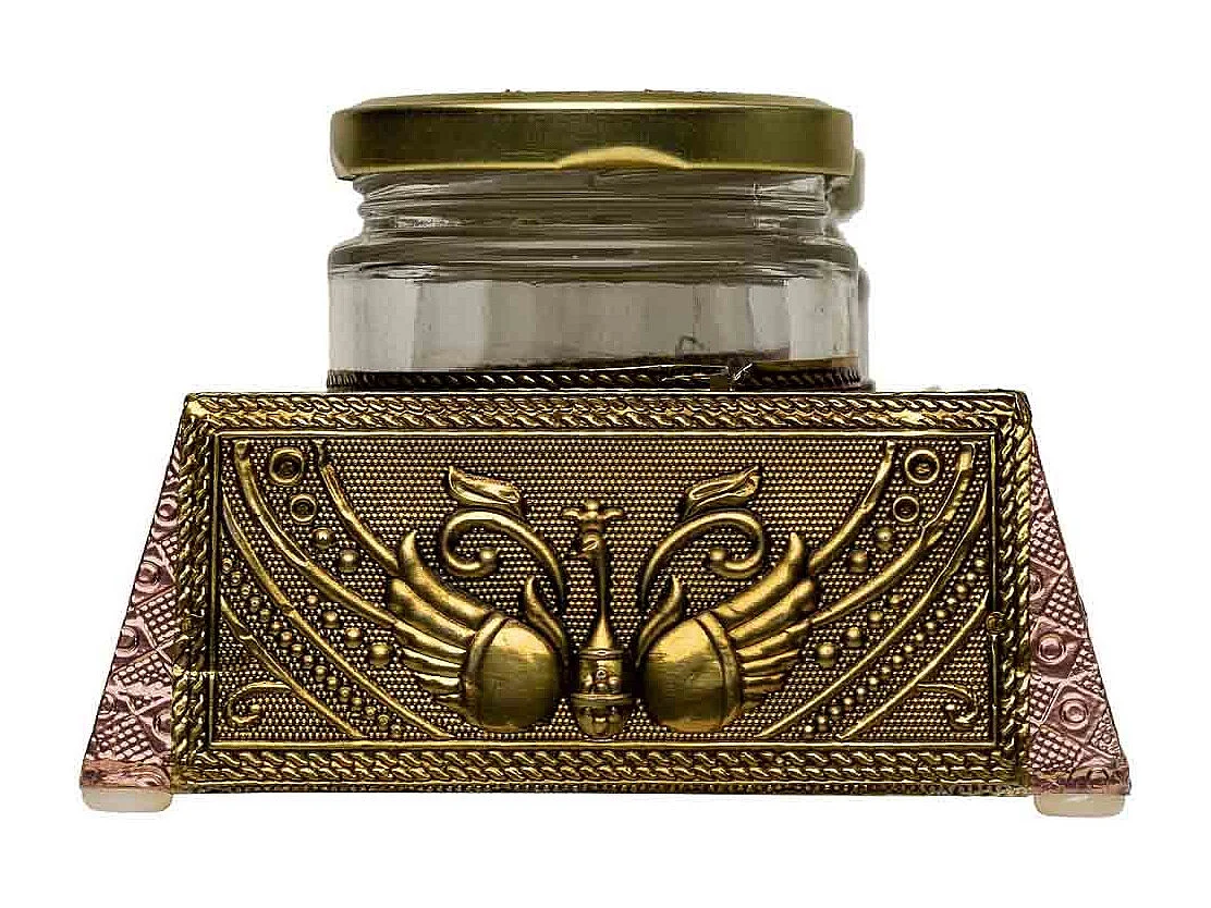 Bandeja de metal com relevo dourado 30,5x10x8