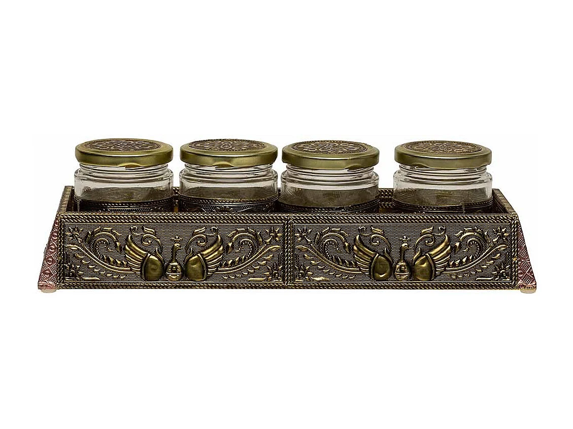 Bandeja de metal com relevo dourado 30,5x10x8