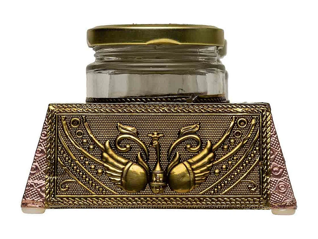 Plateau en métal repoussé doré 30,5x10x8h