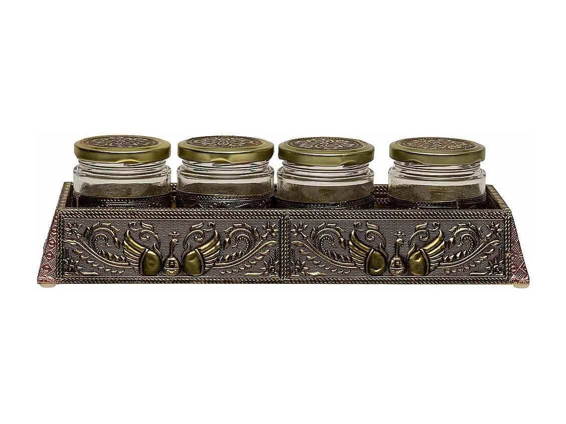 Plateau en métal repoussé doré 30,5x10x8h