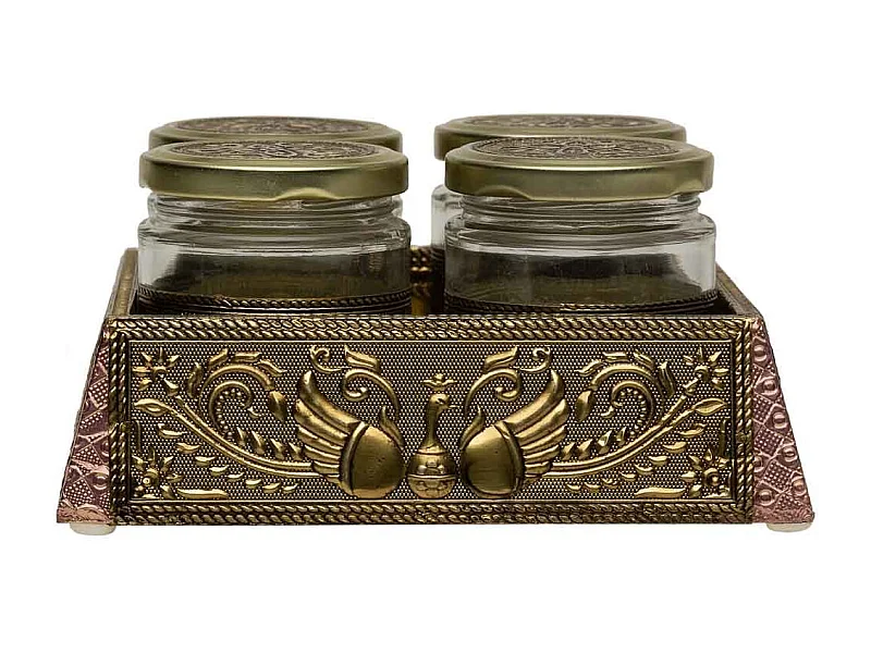 Bandeja de metal com relevo cor cobre 20x20x7,5