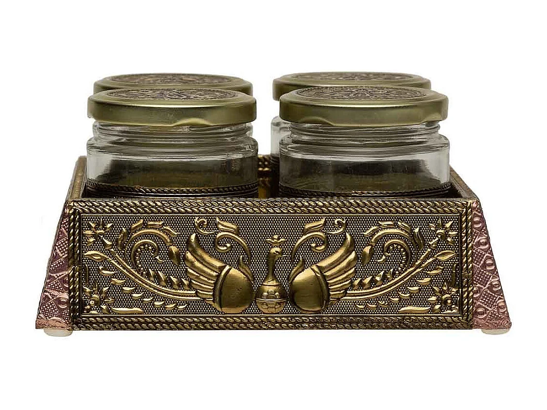 Bandeja de metal com relevo cor cobre 20x20x7,5