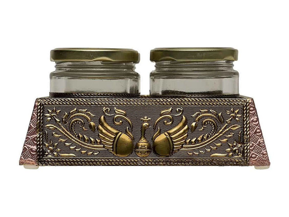 Bandeja de metal com relevo cor cobre 20x20x7,5