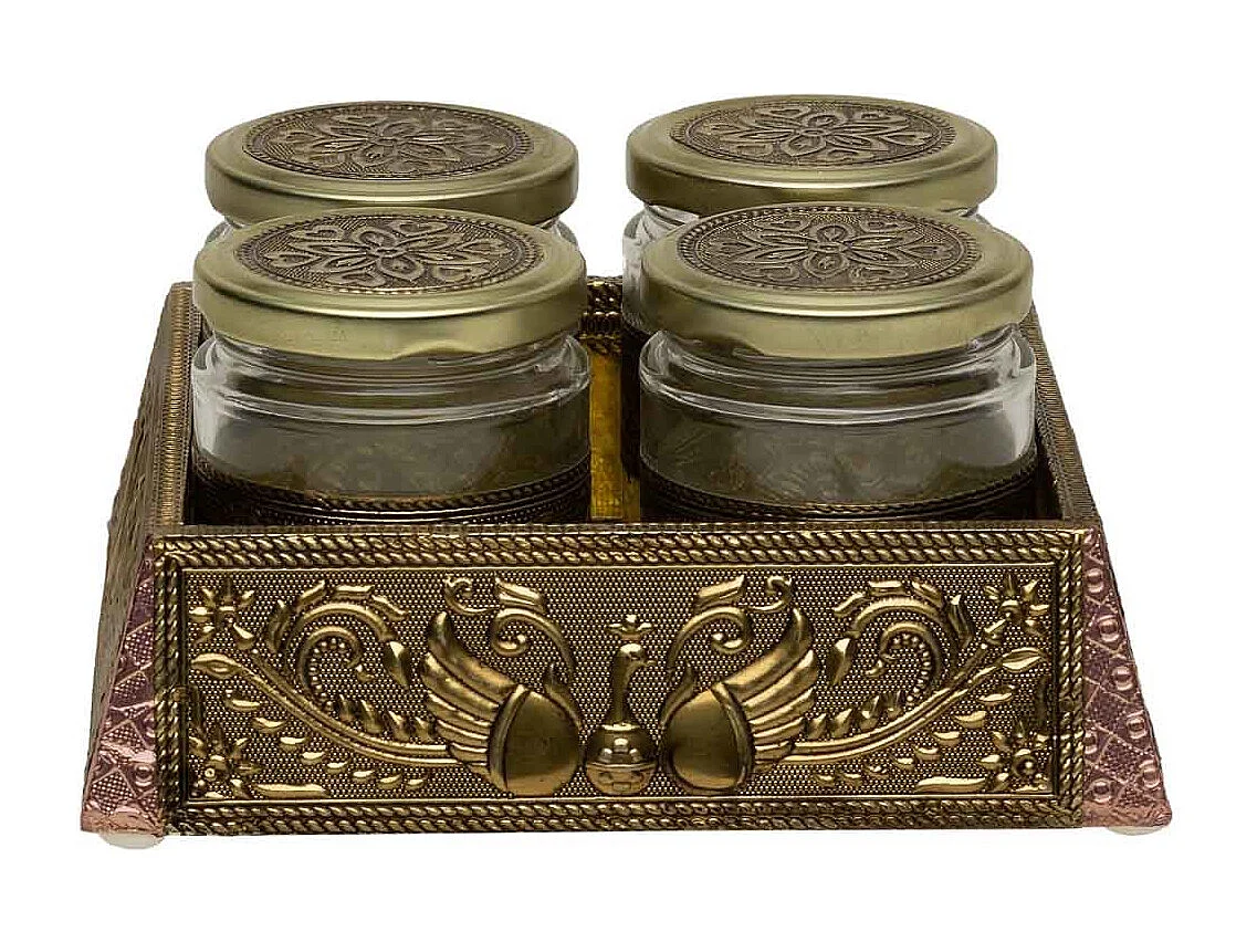 Bandeja de metal com relevo cor cobre 20x20x7,5