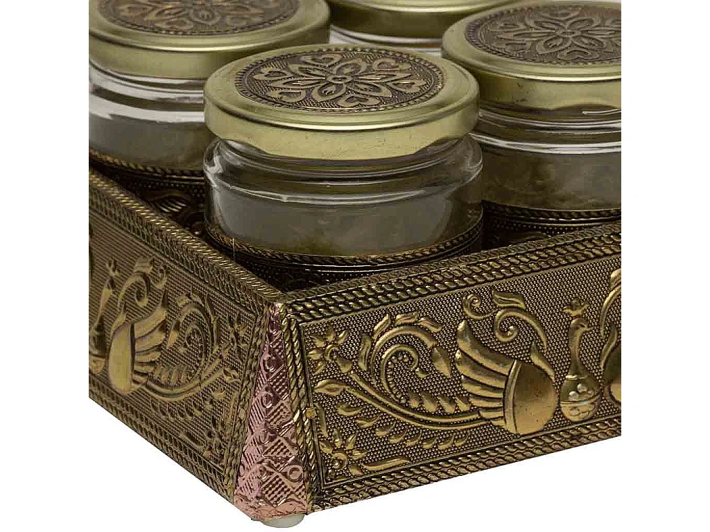 Bandeja de metal com relevo cor cobre 20x20x7,5