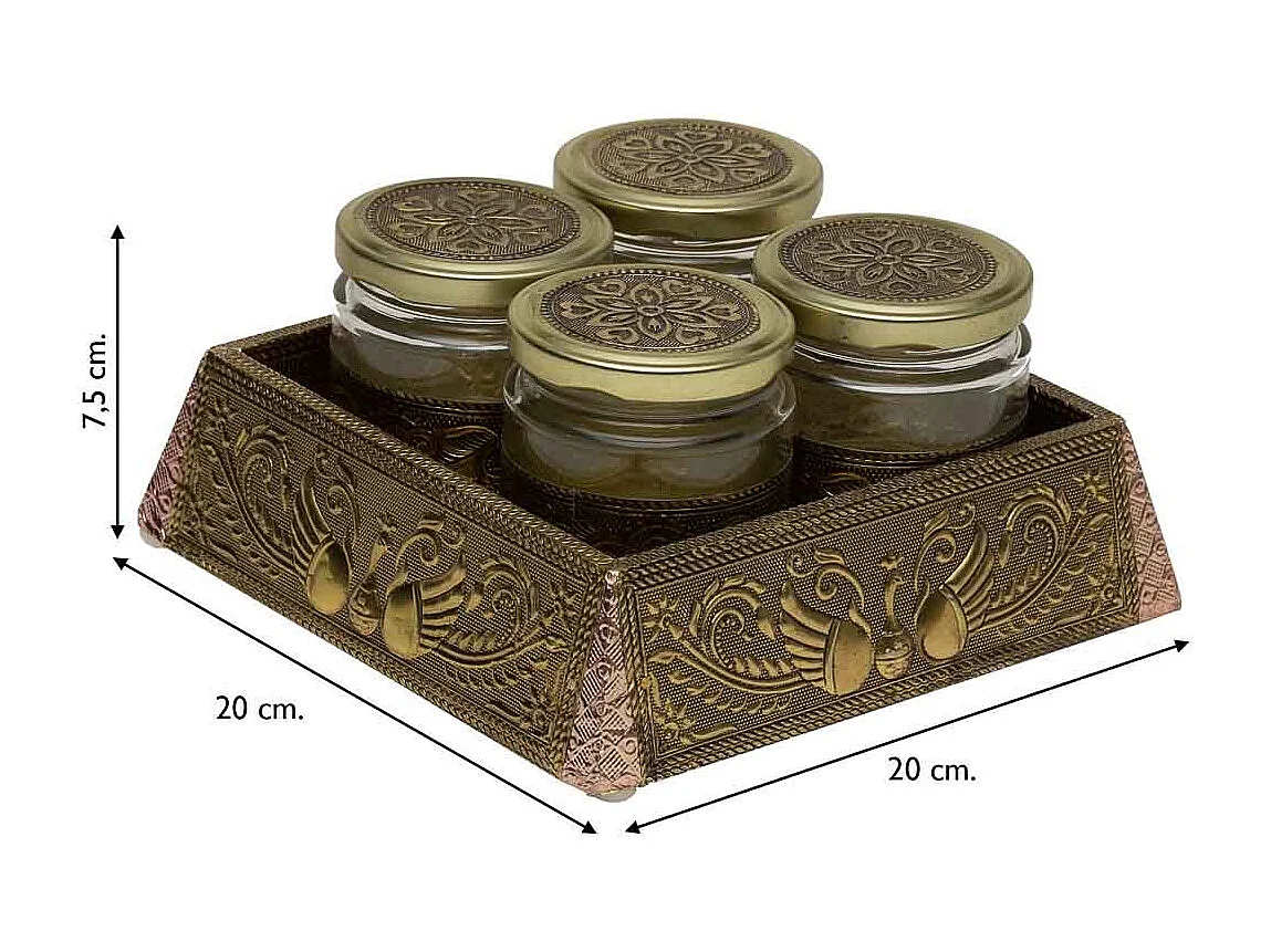 Plateau en métal repoussé couleur cuivre 20x20x7,5h