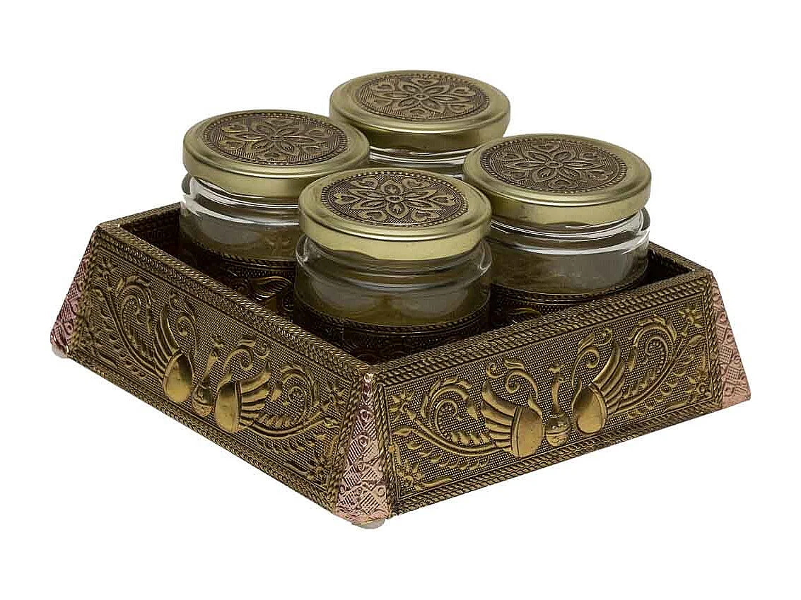 Bandeja de metal repujado color cobre 20x20x7,5