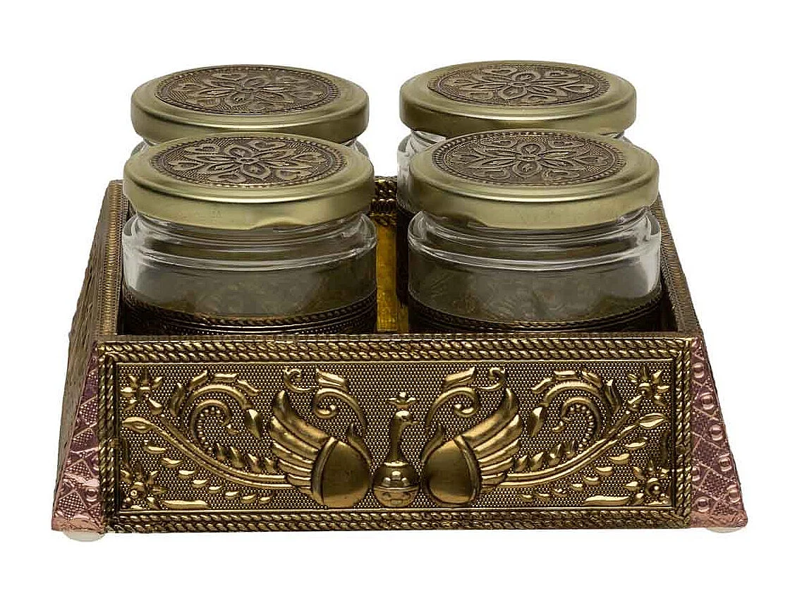 Bandeja de metal repujado color cobre 20x20x7,5