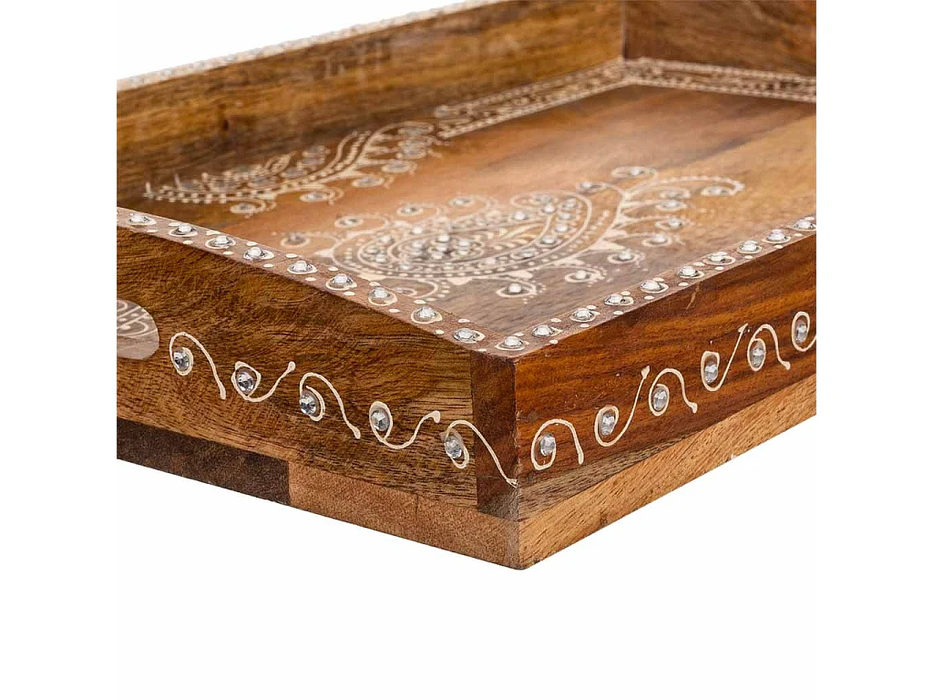 Bandeja de madeira pintada à mão branca 43x29x6