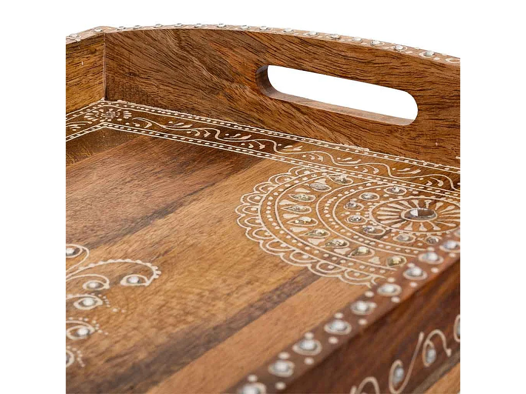 Bandeja de madeira pintada à mão branca 43x29x6