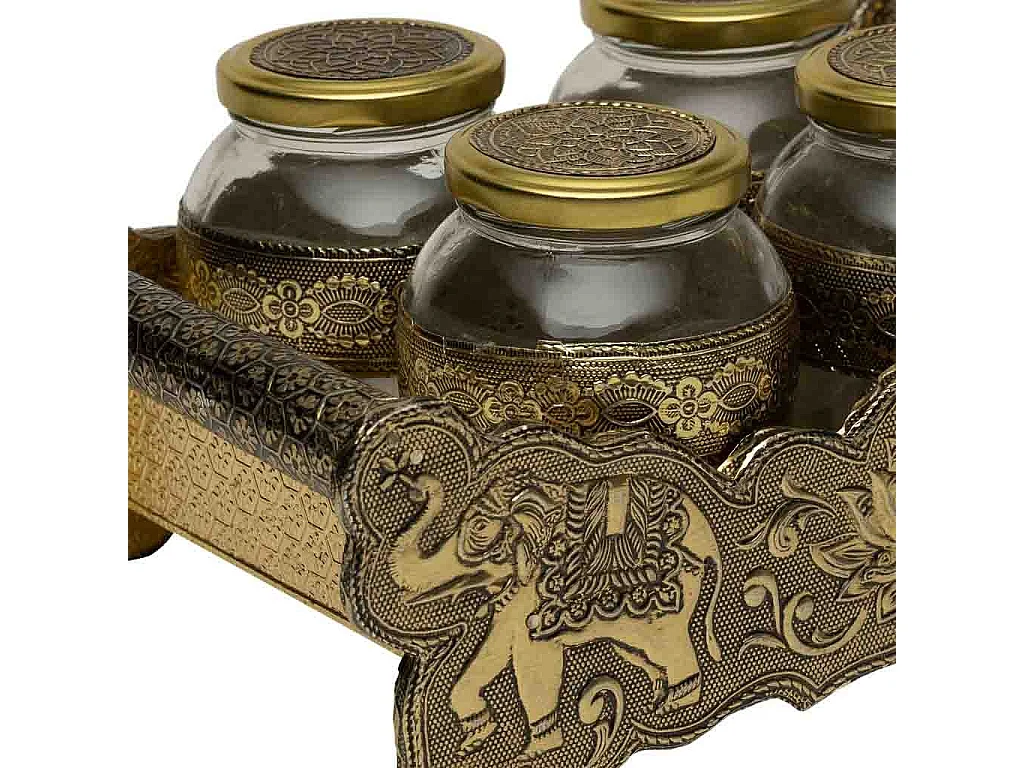 Bandeja de metal com relevo dourado 25x13x6