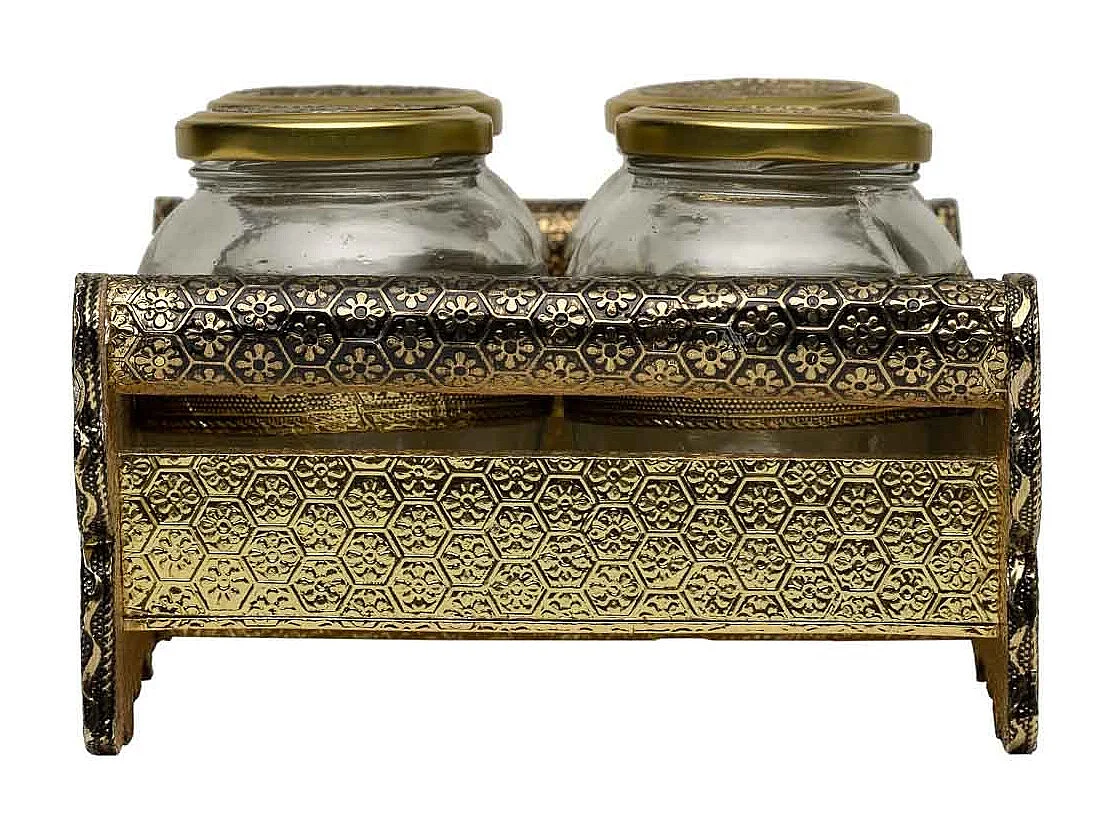 Bandeja de metal com relevo dourado 25x13x6