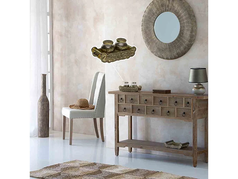 Bandeja de metal repujado dorada 21x14x5