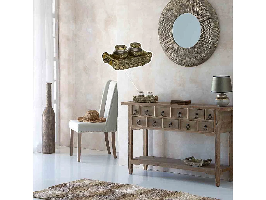 Bandeja de metal com relevo dourado 21x14x5