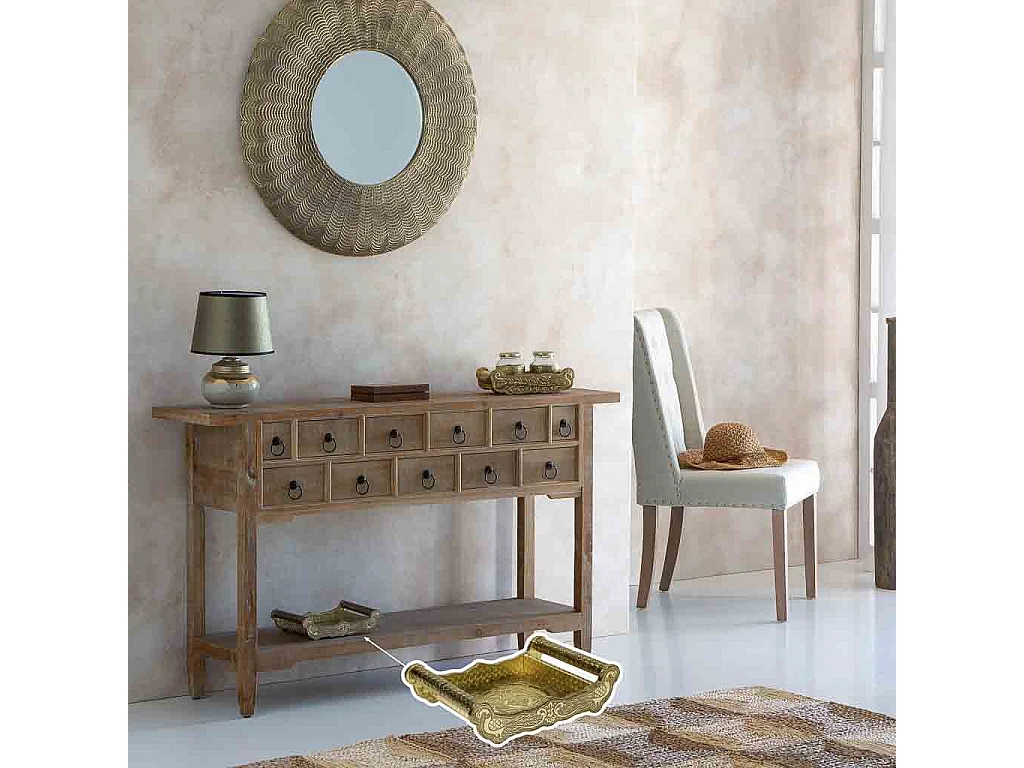 Plateau en métal repoussé doré 30x21x6h