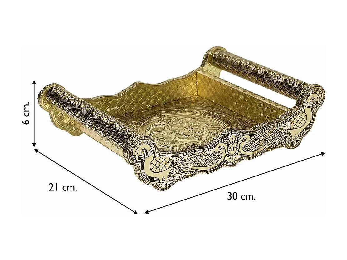 Plateau en métal repoussé doré 30x21x6h