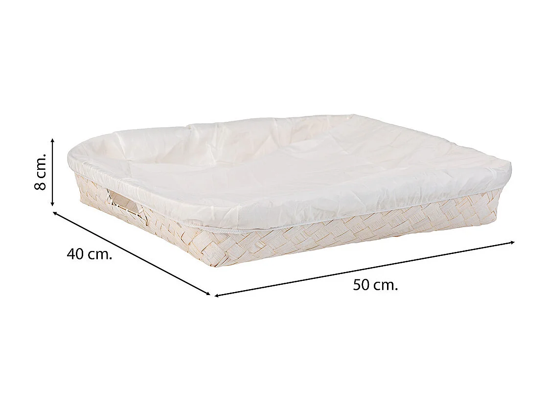 Weiß gefüttertes Bambustablett 50x40x8h cm