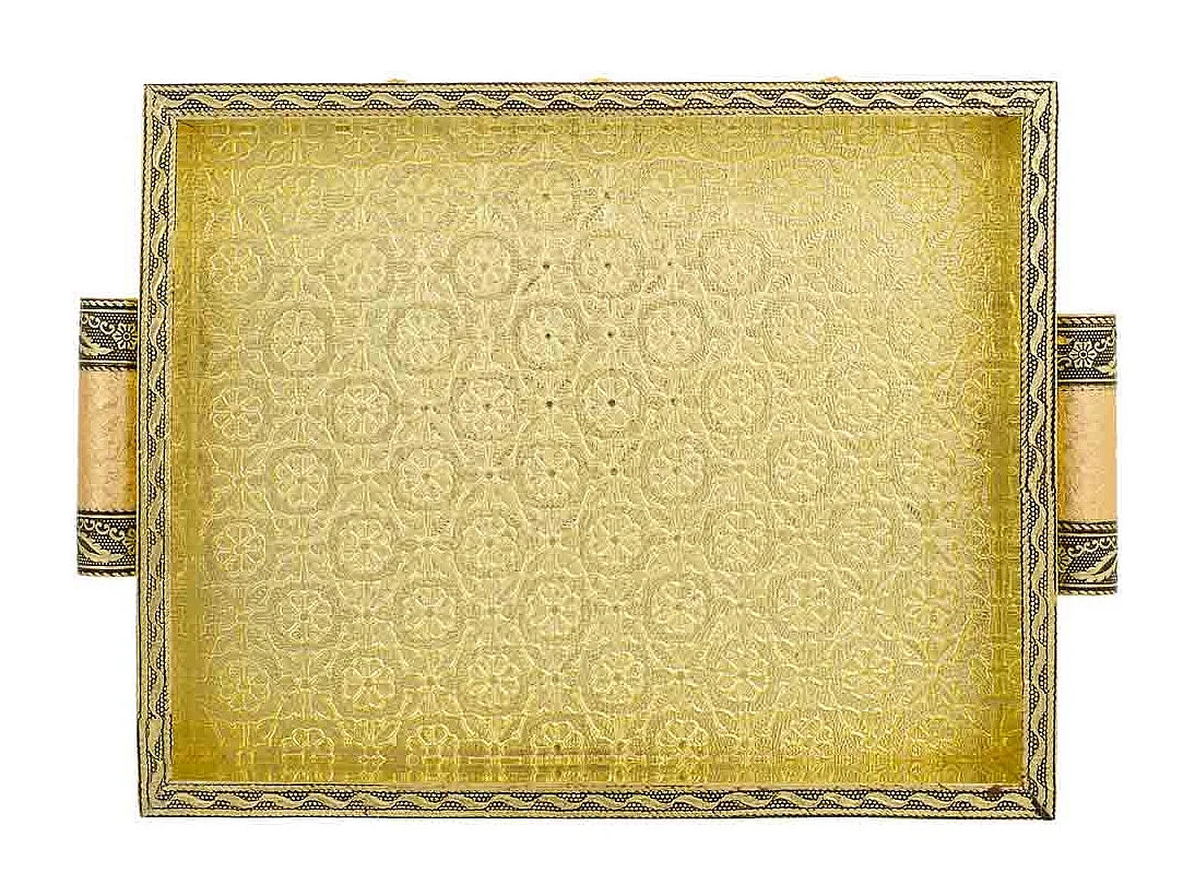 Bandeja de metal com relevo dourado 25x20x4,5