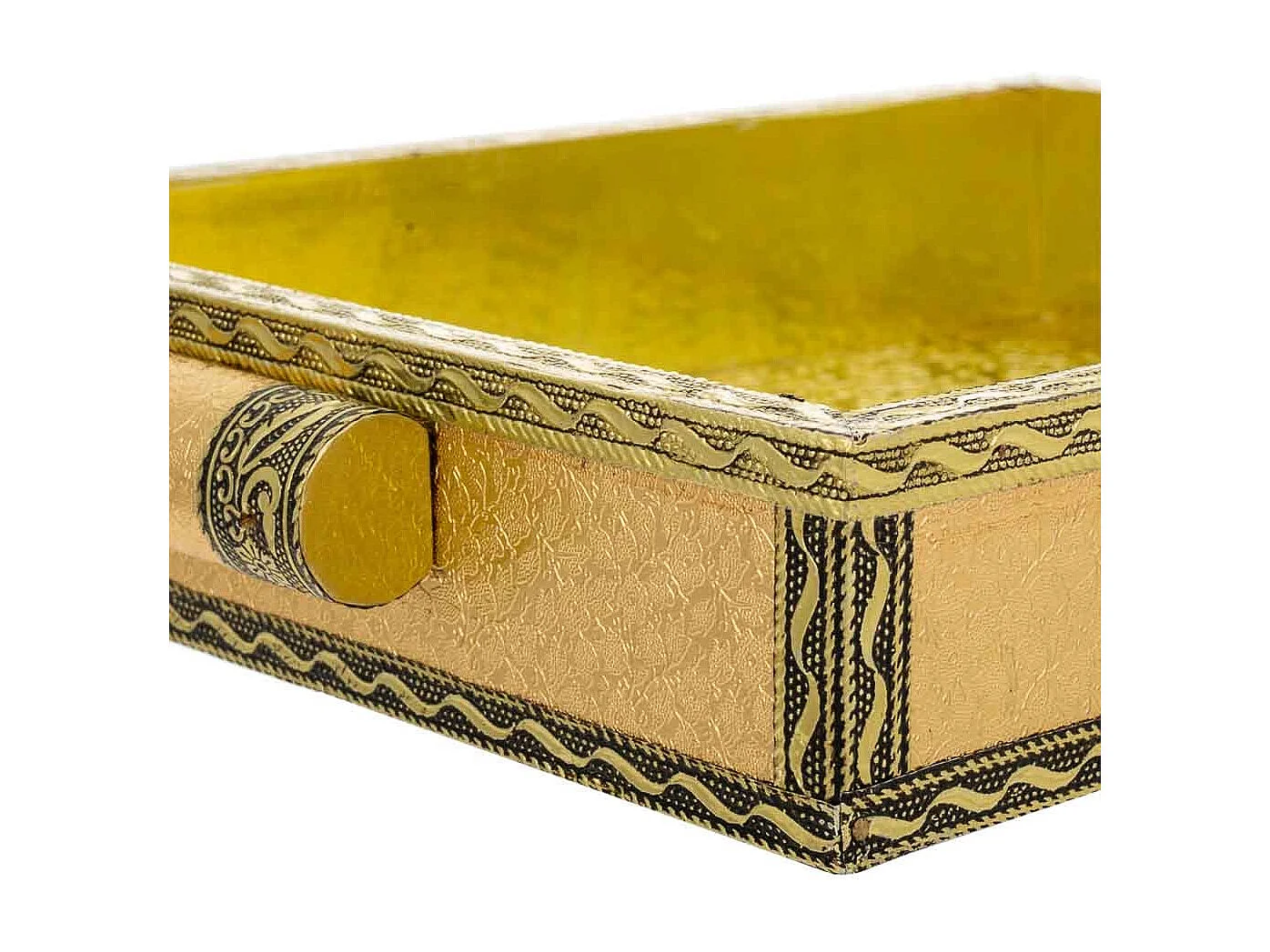 Bandeja de metal com relevo dourado 25x20x4,5