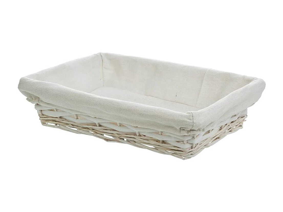 Bandeja de vime lacada a branco com forro 36x24x8