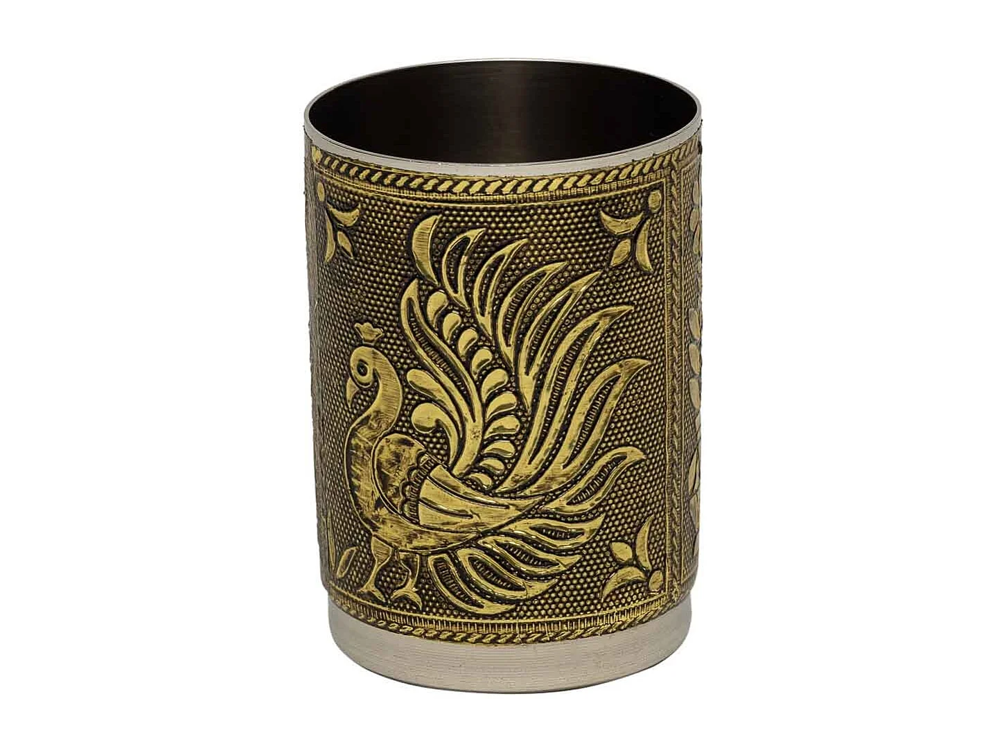 Plateau en métal repoussé doré 25x13x6h