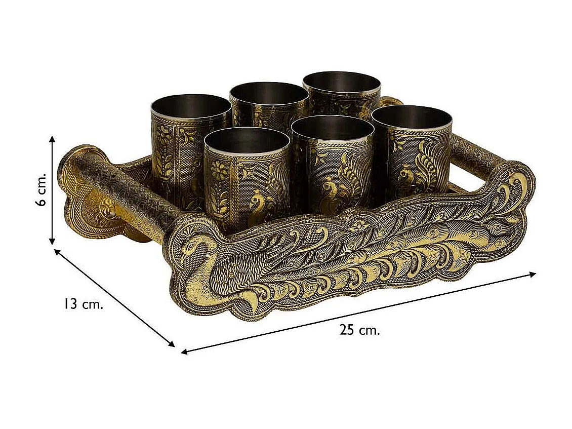 Bandeja de metal repujado dorado 25x13x6