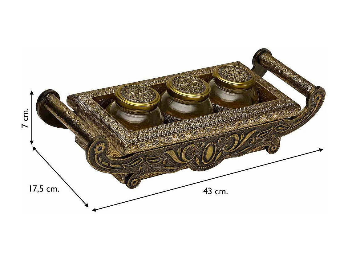 Bandeja de metal com relevo cor cobre 43x17,5x7