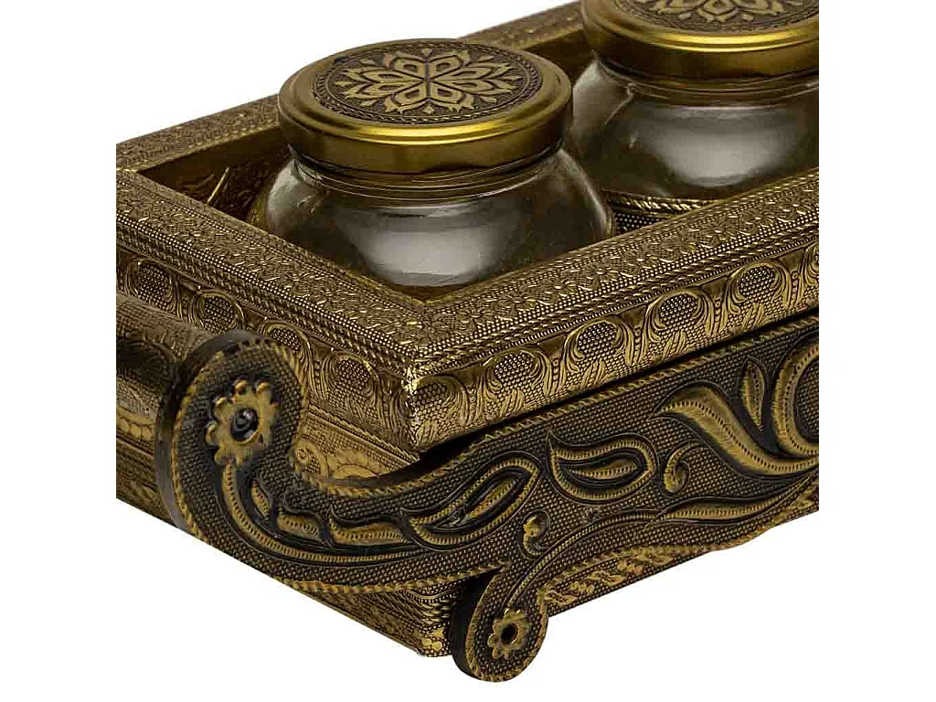 Bandeja de metal com relevo cor cobre 43x17,5x7