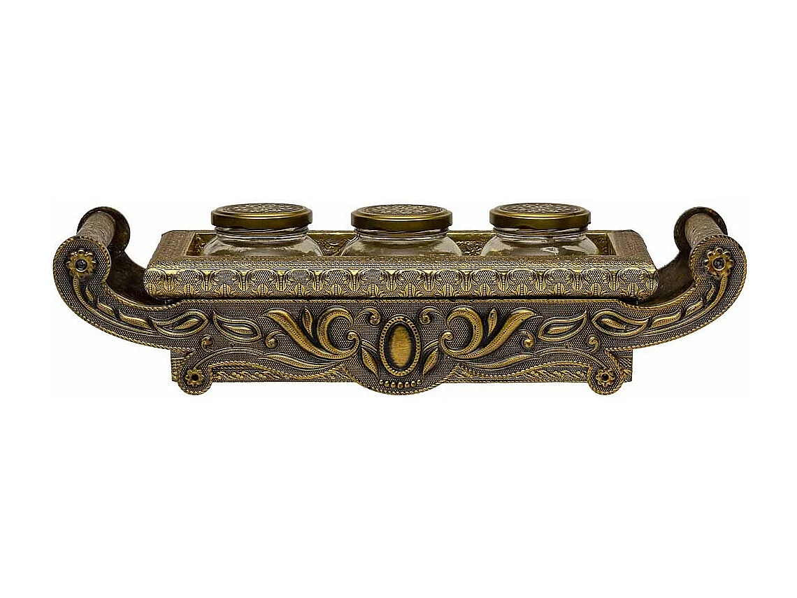 Bandeja de metal com relevo cor cobre 43x17,5x7