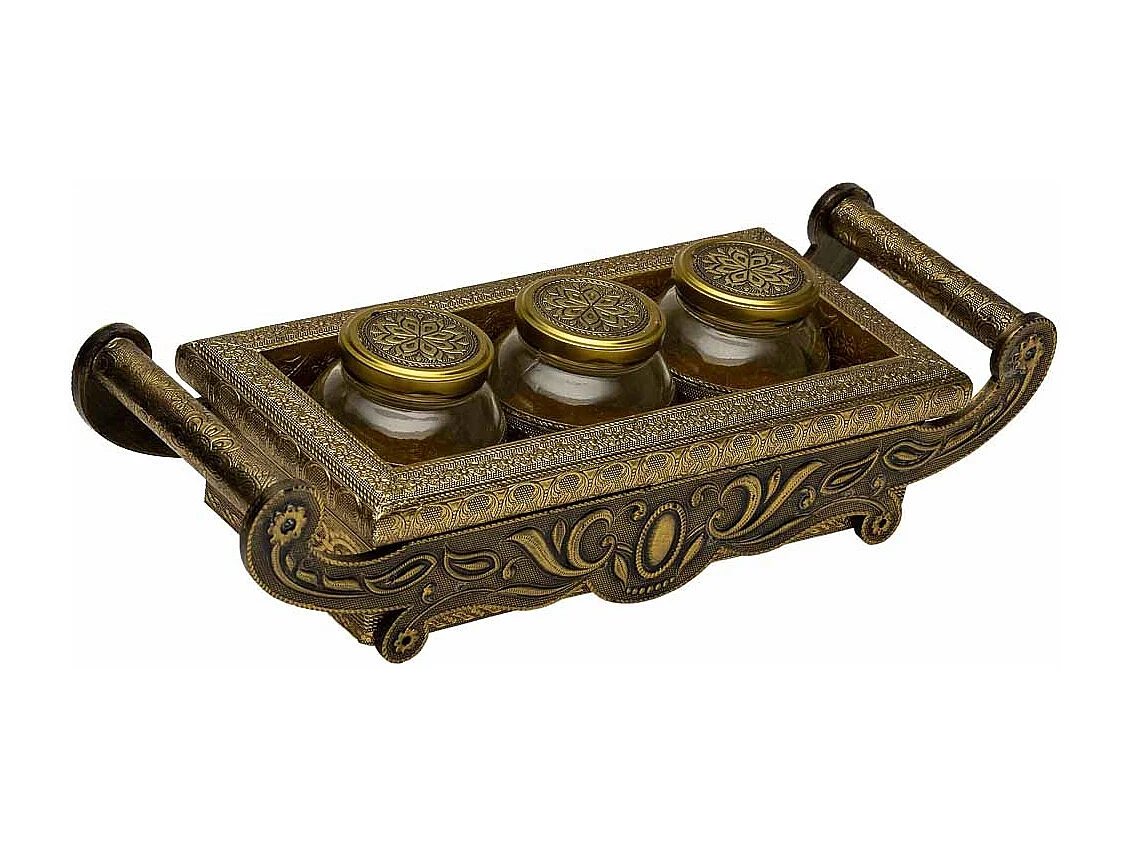 Bandeja de metal com relevo cor cobre 43x17,5x7