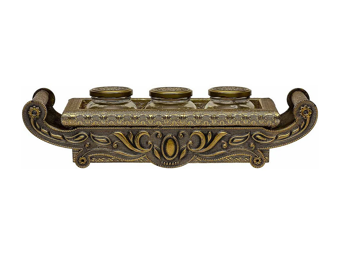 Bandeja de metal com relevo cor cobre 43x17,5x7