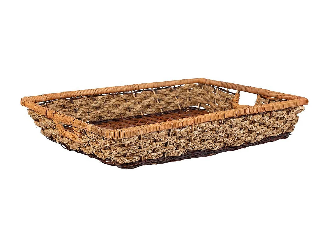 Bandeja retangular em corda trançada marrom 50x40x08