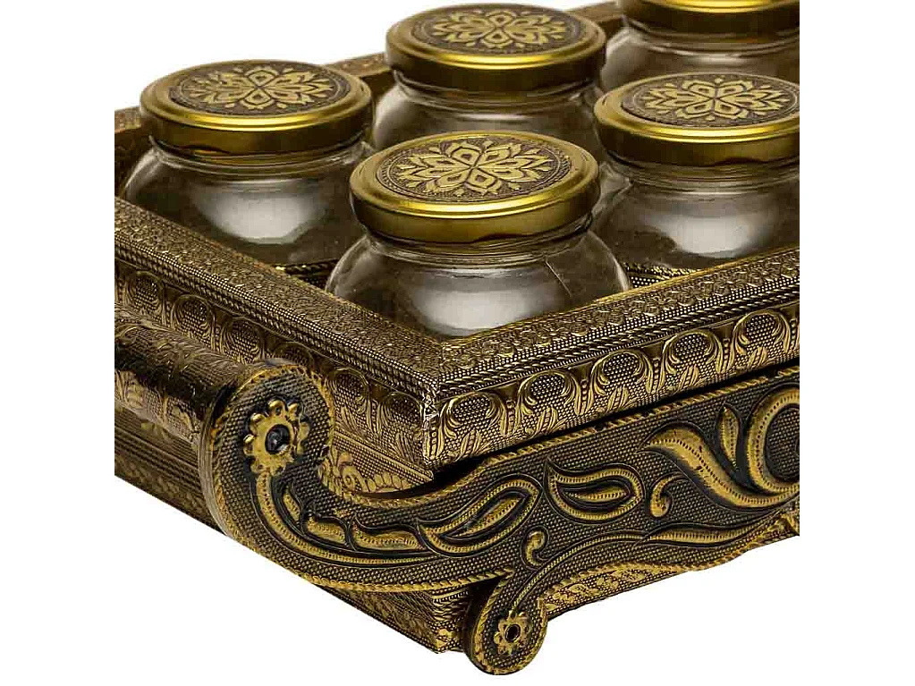 Bandeja de metal com relevo cor cobre 46x26x7