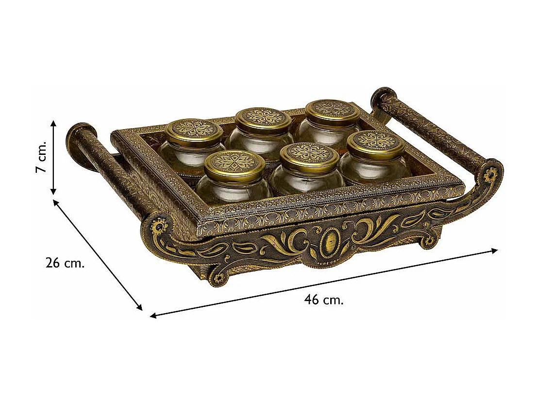 Bandeja de metal repujado color cobre 46x26x7