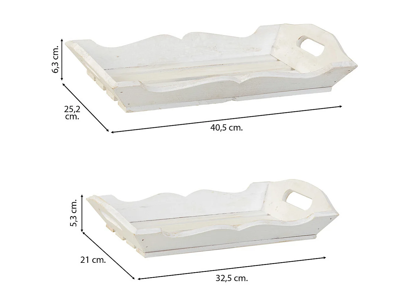 Set mit 2 weißen Holztabletts