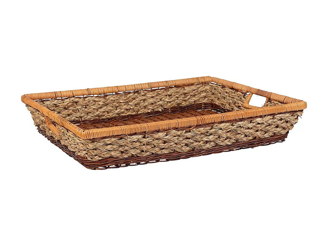 Plateau rectangulaire en corde tressée marron 60x50x10h