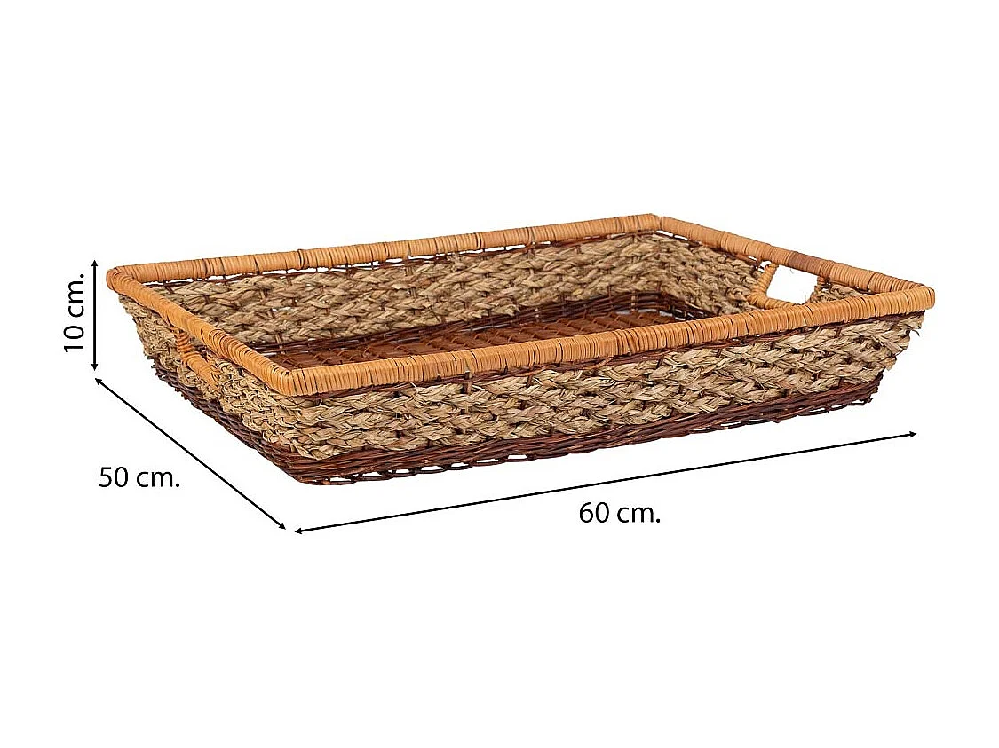 Plateau rectangulaire en corde tressée marron 60x50x10h