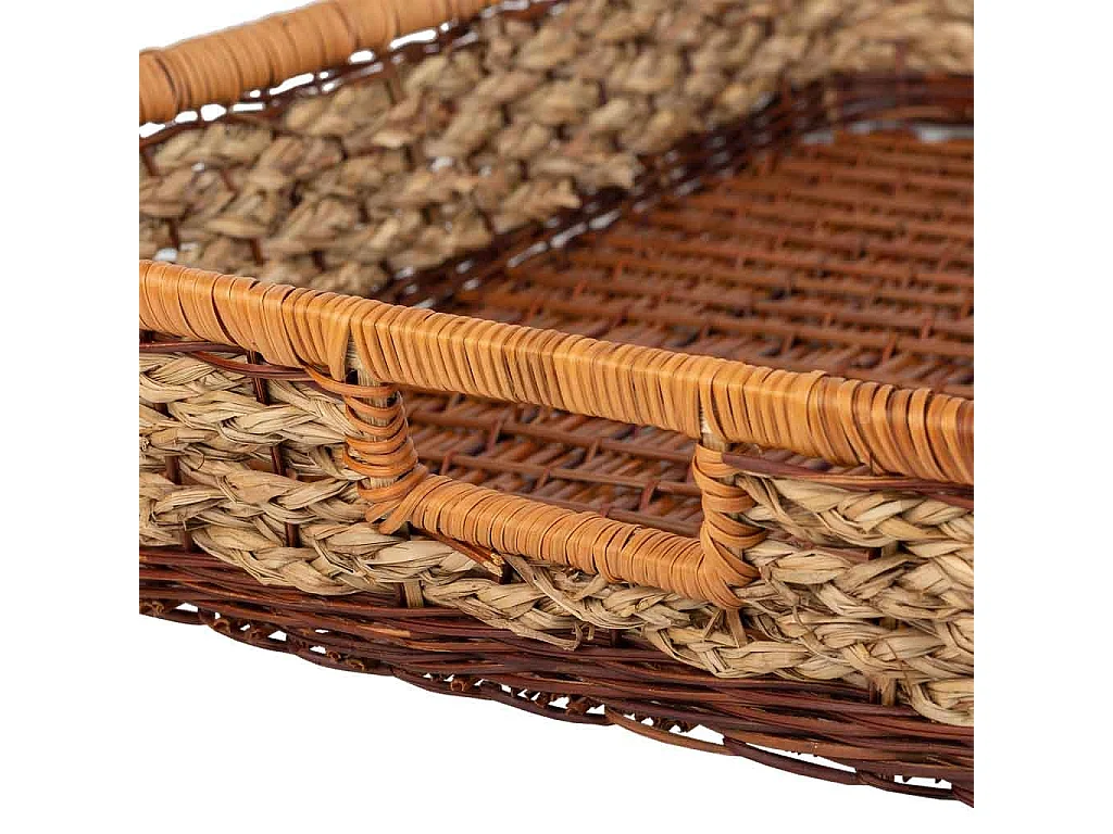 Bandeja retangular em corda trançada marrom 60x50x10