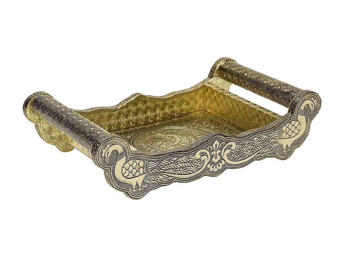 Vassoio in metallo goffrato dorato 25x13x6h