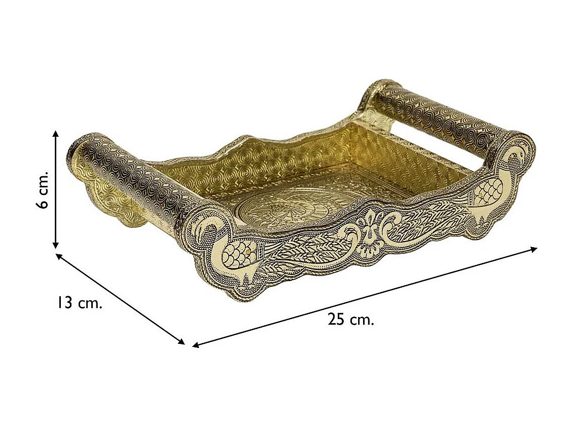 Plateau en métal repoussé doré 25x13x6h