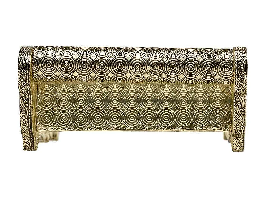 Bandeja de metal com relevo dourado 25x13x6