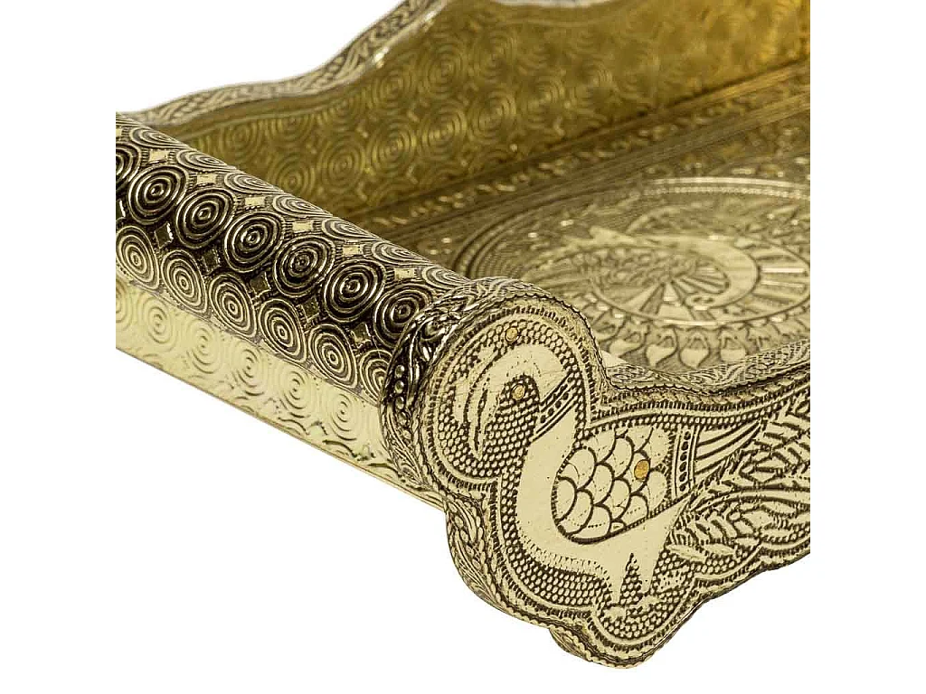 Bandeja de metal com relevo dourado 25x13x6