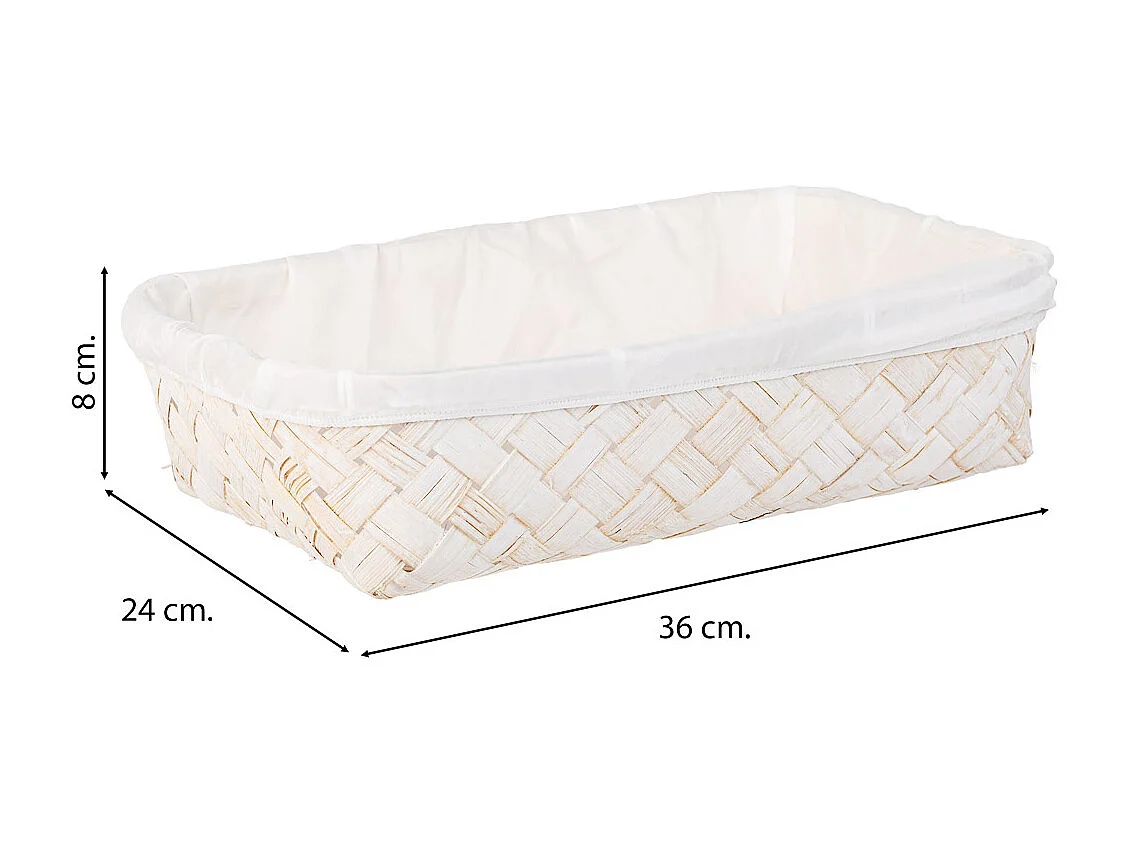 Bandeja de bambú forrada blanco 36x24x8
