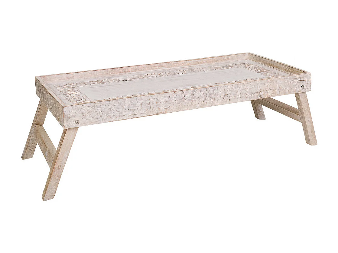 Plateau artisanal en bois blanc 70x30x20h