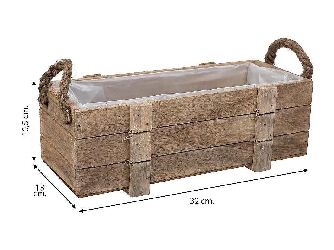 Cesto de madera con asas marrón 32x13x10,5