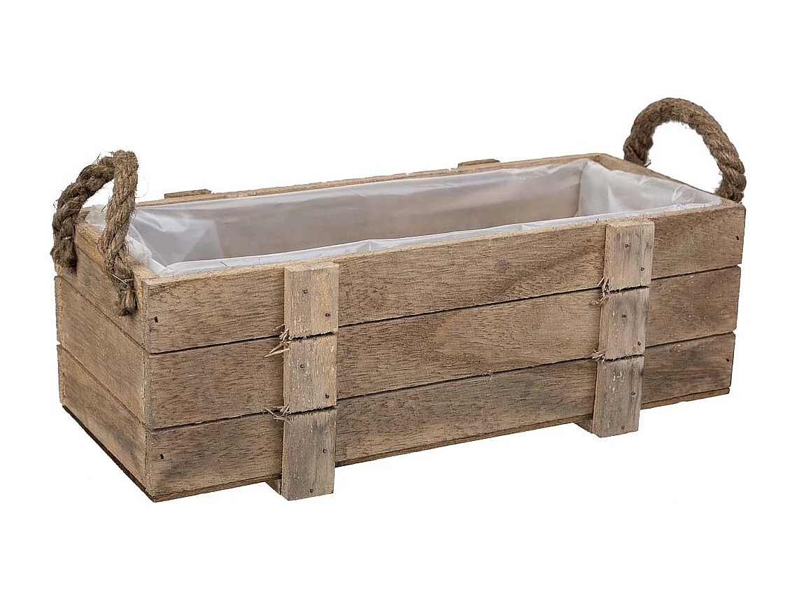 Cesto de madeira com alças marrons 32x13x10,5