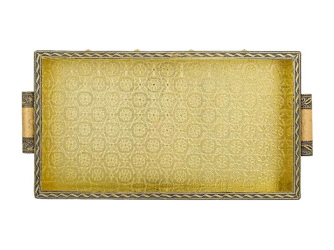 Bandeja de metal repujado dorada 33x18x4,5