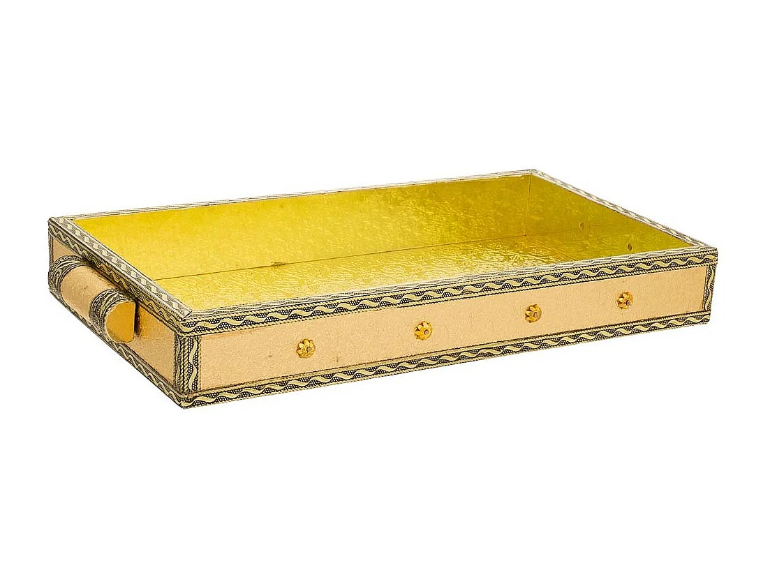 Bandeja de metal com relevo dourado 33x18x4,5
