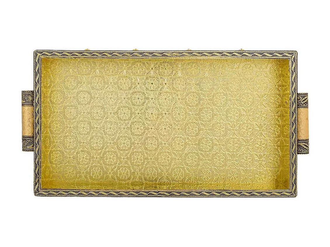Bandeja de metal com relevo dourado 33x18x4,5
