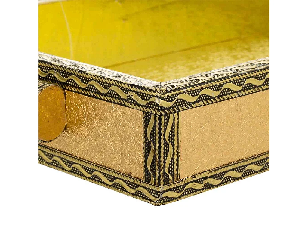 Bandeja de metal com relevo dourado 33x18x4,5